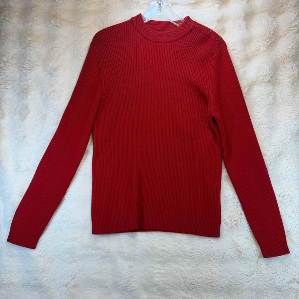 Lauren Ralph Lauren Mens Red Ribbed‎ Mock Neck Button Shoulder Sweater Size M - Picture 7 of 8